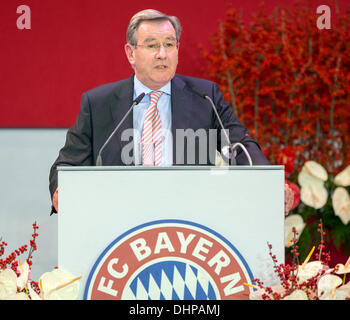 München, Deutschland. 13. November 2013. Vizepräsident der deutschen Fußballclub FC Bayern München Karl Hopfner spricht während der Hauptversammlung in München, 13. November 2013. Foto: Marc Müller/Dpa/Alamy Live News Stockfoto