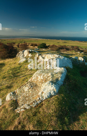 Die Küste von East Lothian und die Pentland Hills von Gullane Hill, Gullane, East Lothian Stockfoto