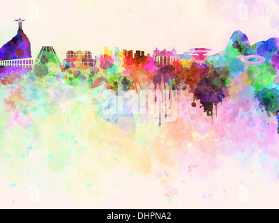 Skyline von Rio De Janeiro in Aquarell Hintergrund Stockfoto