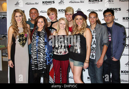 Sänger Shannon Magrane, Jeremy Rosado, Skylar Laine, Erika Van Pelt, Hollie Cavanagh, Colton Dixon, Elise Testone, Deandre Brackensick und Hee Jun Han American Idol Staffel 11 Teilnehmer erscheinen am Los Angeles Kohls für American Idol authentische Kollektion an Kohls Kaufhaus Alhambra, Kalifornien - 16.05.12 statt Stockfoto