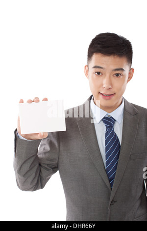 Junger Geschäftsmann Holding leeres Papier Stockfoto