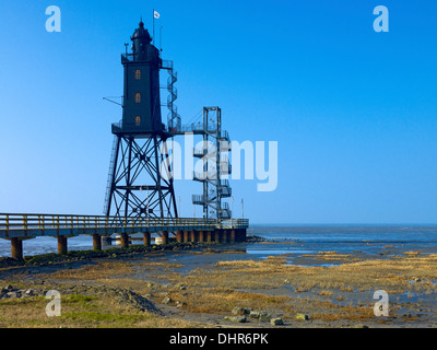 Leuchtturm Obereversand am Hafen in Dorum / Neufeld bei Ebbe, Niedersachsen, Deutschland Stockfoto