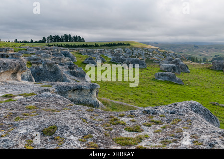 Die Elephant Rocks zwischen Ngapara und Duntroon, Waitaki Valley, Otago, Südinsel, Neuseeland. Stockfoto