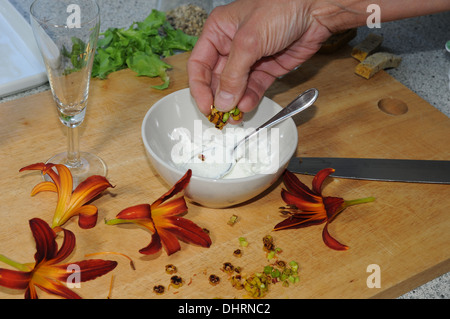 Taglilien, Fingerfood vorbereiten Stockfoto