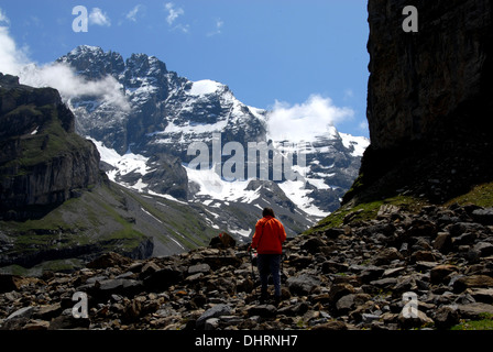 Wandern, Gamchi mit Gspaltenhorn, Kiental, Berner Alpen, Schweiz Stockfoto