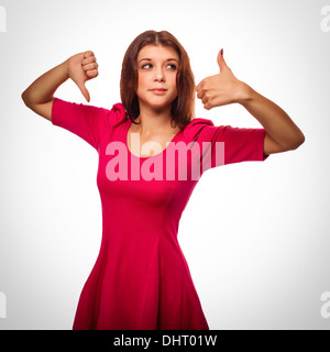 Mädchen Frau deutet ja und Nein, Finger der hand Stockfoto