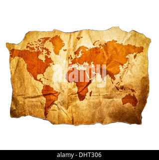 Antike Weltkarte mit schönen Grunge Details isoliert auf weißem Hintergrund Stockfoto