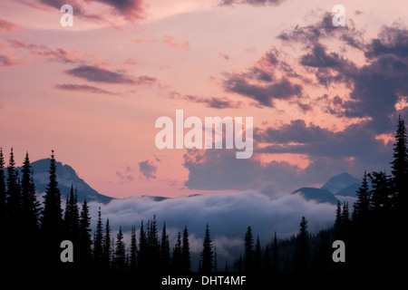 Sonnenuntergang über der Livingston Reichweite und Geier Peak im Glacier National Park, Montana. Stockfoto