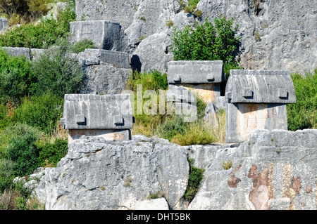 Sarkophage an der Lykischen Küste der Türkei Kale Stockfoto