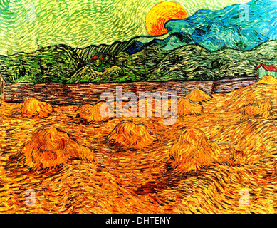 Nachtstück mit Rising Moon - von Vincent Van Gogh, 1889 Stockfoto