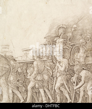 Triumph des Caesar: Soldaten tragen Trophäen - Kupferstich von Schule von Andrea Mantegna 1490 Stockfoto