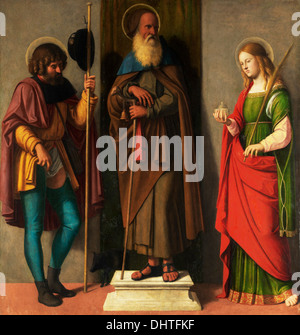 Drei Heiligen: Roch, Anthony Abbot, und Lucy - von Cima da Conegliano, 1513 Stockfoto