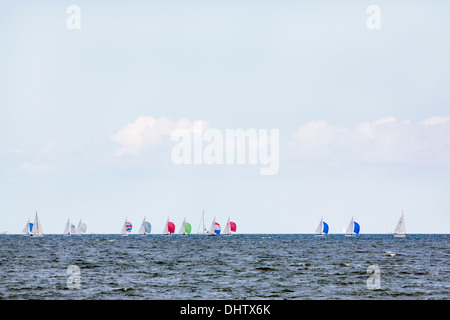 Niederlande, Muiden, Blick auf See namens IJmeer. Segelregatta oder Regatta Stockfoto