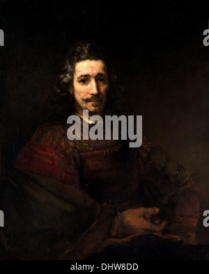 Mann mit einer Lupe - von Rembrandt van Rijn, 1660s Stockfoto