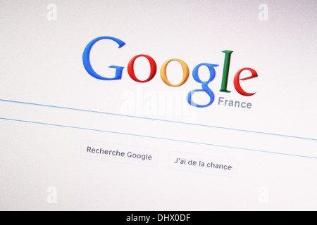Französische Website und Suchmaschine für Google Frankreich, Suchfeld, Internet. Stockfoto