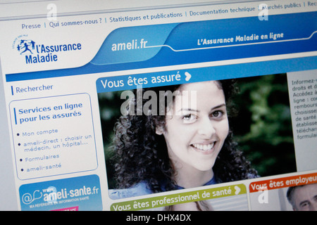 Französische Website für 'Assurance Maladie", Medicare, soziale Wohlfahrt, Frankreich, Homepage, Internet. Stockfoto