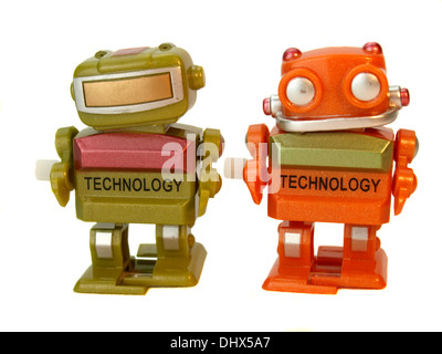 Zwei Aufzieh Spielzeugroboter. Stockfoto