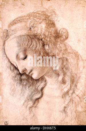 Frauenkopf - Skizze von Leonardo da Vinci, 1473 Stockfoto