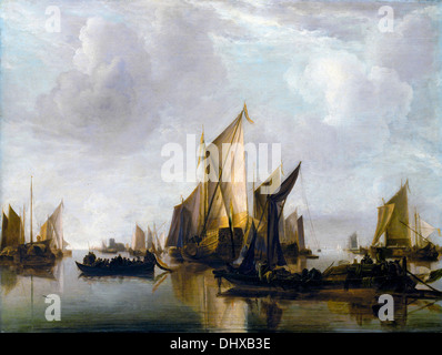 Ein Staat Yacht und andere Handwerk in ruhigem Wasser - von Jan van de Cappelle, 1665 Stockfoto