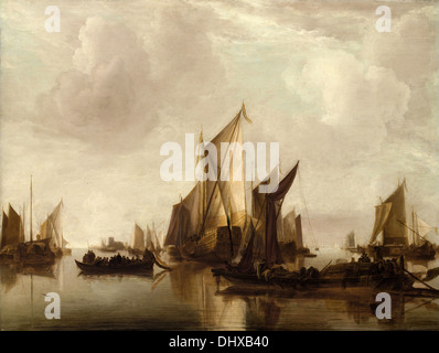 Ein Staat Yacht und andere Handwerk in ruhigem Wasser - von Jan van de Cappelle, 1665 Stockfoto