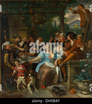 Fröhliche Gesellschaft auf einer Terrasse - von Jan Steen, 1670 Stockfoto