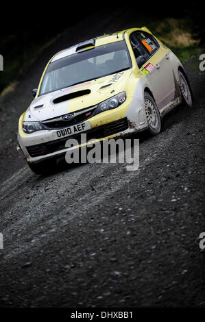 Powys, Wales. 15. November 2013. Während der Tag 2 der Wales-Rallye Großbritannien, die letzte Runde der 2013 FIA Rallye WM fahren Eamonn Boland und MJ Morrissey von Irland (IRL) ihre Freibeuter Subaru Impreza R4 auf dem zweiten Durchlauf der Myherin Bühne (SS9). Bildnachweis: Aktion Plus Sport/Alamy Live-Nachrichten Stockfoto