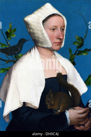 Dame mit Eichhörnchen und Starling - von Hans Holbein der jüngere, 1528 Stockfoto