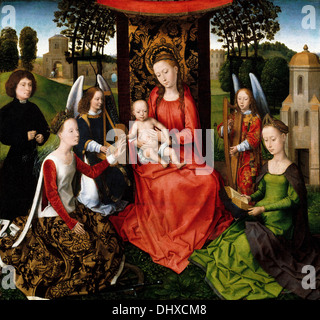 Jungfrau und Kind mit Heiligen Katharina von Alexandrien und Barbara - von Hans Memling, 1480 Stockfoto