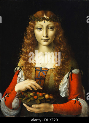 Mädchen mit Kirschen - von Giovanni Ambrogio de Predis, 1495 Stockfoto