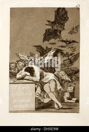 Der Schlaf des Grundes produziert Monster - von Francisco Goya, 1797 Stockfoto