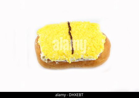 Gelbe Farbe Sushi Donuts auf weißem Hintergrund. Stockfoto