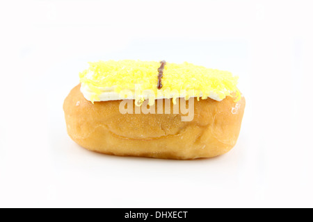 Gelbe Farbe Sushi Donuts auf weißem Hintergrund. Stockfoto