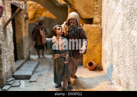 Krippe, Belén in Spanisch, Darstellung der Geburt Jesu im Rathaus von Madrid Weihnachten 2011 platziert. Stockfoto