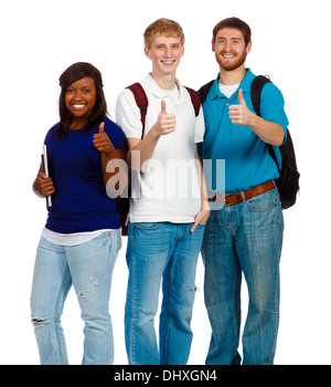 Gruppe von drei College-Studenten oder Freunde mit dem Daumen nach oben Zeichen Stockfoto