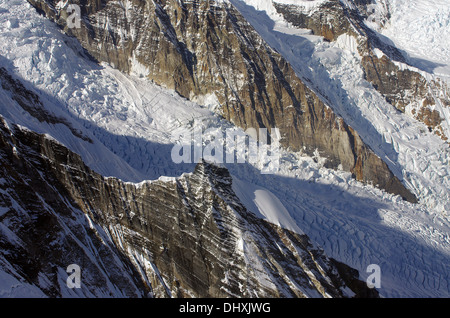 Flug über die höchsten Gipfel in Alaska Stockfoto