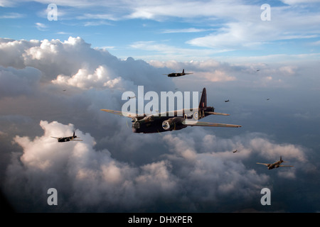 Nr. 75 (NZ) Squadron RAF Bomber Vickers Wellingtons B Mark III. Das Lead-Flugzeug ist X3667. Stockfoto