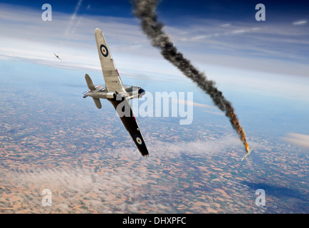 New Zealand RAF pilot Edgar 'Cobber' Kain Tiefen der Messerschmitt Bf 109, die aus seinem Hurrikan Flügelspitze am 2. März 1940 erschossen. Stockfoto