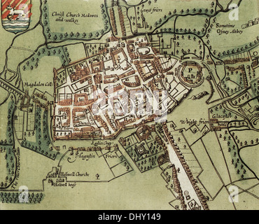 Alte Karte von Oxford, England, durch John Speed, 1611 Stockfoto