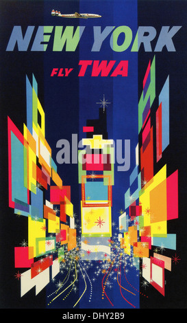 Trans World Airlines (TWA) New York Oldtimer Reise Poster, 1950 - nur zur redaktionellen Verwendung. Stockfoto