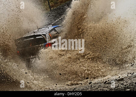 Powys, Wales. 15. November 2013. Die Sekunde passieren der Myherin Bühne (SS9) bei Tag 2 der Wales-Rallye Großbritannien, die letzte Runde der 2013 FIA Rallye WM. Andreas Mikkelsen (noch) / Mikko Markkula (FIN)-Volkswagen Polo WRC Credit: Action Plus Sport/Alamy Live News Stockfoto