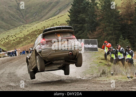 Powys, Wales. 15. November 2013. Die Sekunde passieren der Myherin Bühne (SS9) bei Tag 2 der Wales-Rallye Großbritannien, die letzte Runde der 2013 FIA Rallye WM. Thierry Neuville (BEL) - NICOLAS GILSOUL(BEL) - Ford Fiesta WRC Credit: Aktion Plus Sport/Alamy Live-Nachrichten Stockfoto