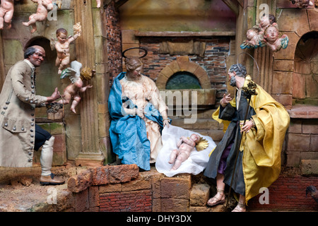 Neapolitanischen Barock Krippe, Belén, in Kathedrale von Valladolid Museum, Spanien. Stockfoto