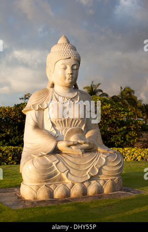 Gebet am Sunsrt im Paradies mit Buddha Stockfoto