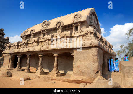 Pancha Rathas, cave Tempel (7. Jahrhundert), Mahabalipuram, Tamil Nadu, Indien Stockfoto