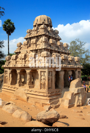 Pancha Rathas, cave Tempel (7. Jahrhundert), Mahabalipuram, Tamil Nadu, Indien Stockfoto