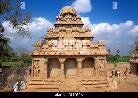 Pancha Rathas, cave Tempel (7. Jahrhundert), Mahabalipuram, Tamil Nadu, Indien Stockfoto