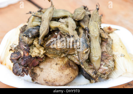 Traditionelle anden Essen genannt Pachamanca. Peru. Stockfoto