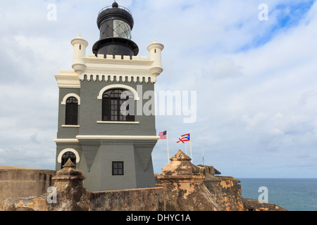 San Juan, Leuchtturm am Fort San Felipe del Morro, Puerto Rico Stockfoto