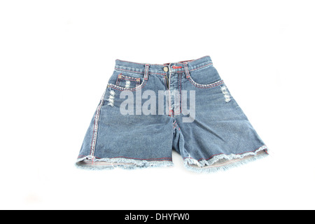 Nahaufnahme der Jeans-auf weißem Hintergrund Shorts. Stockfoto