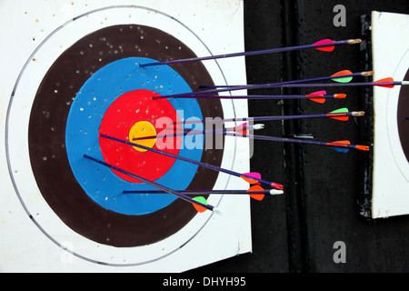 Die Bild-Bogenschießen und viele Pfeil nach Shoot. Stockfoto